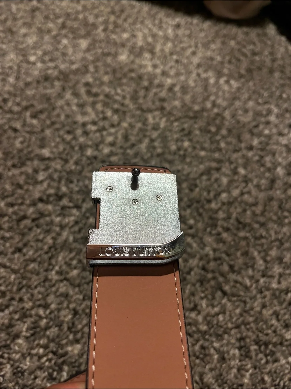 Louis Vuitton Damier Ebene Brown Leather Belt with LV Silver Buckle